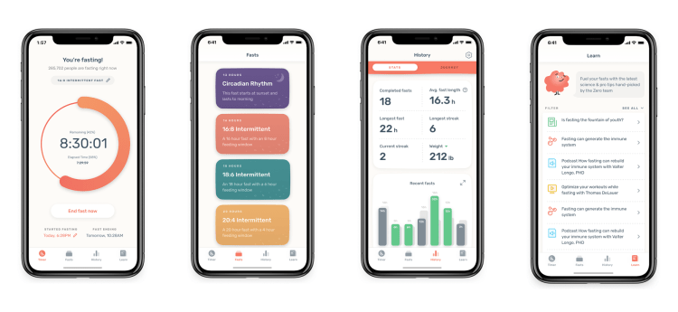 Zero Fasting app interfaces