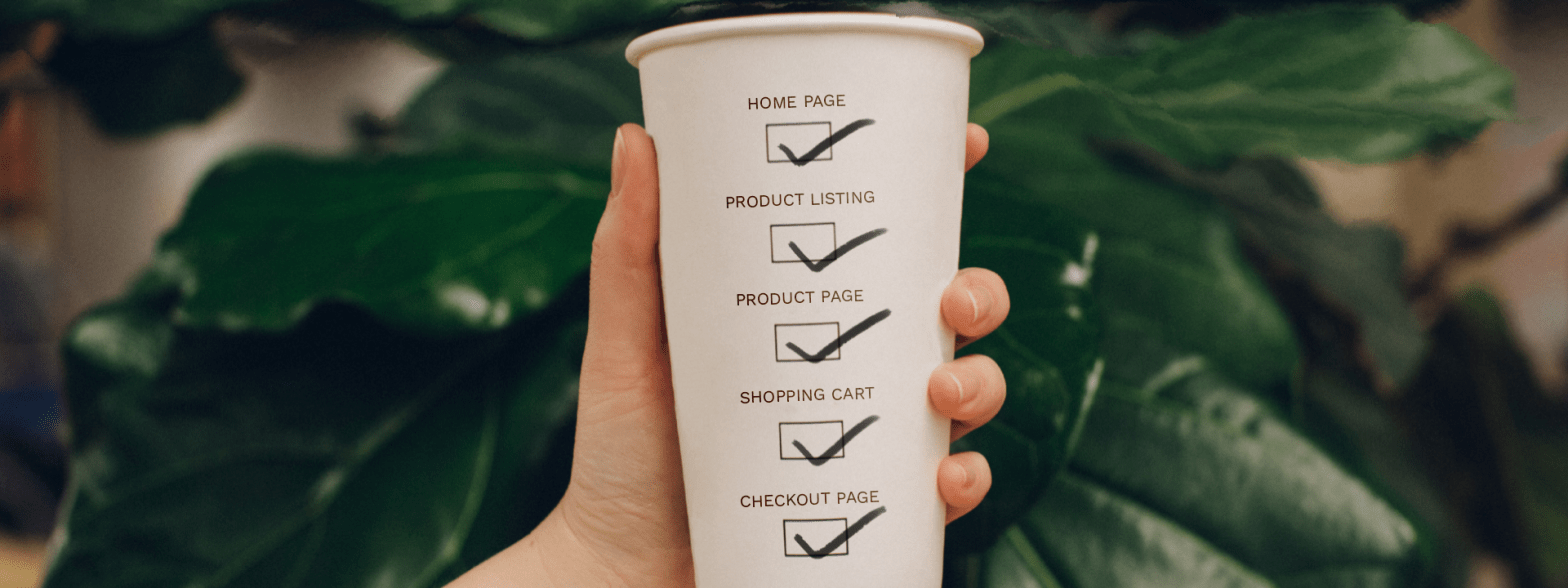 Ecommerce launch checklist header image - a cup with list of checkpoints